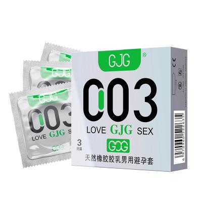 China Increase Pleasure GJG 3PCS 0.03 Condoms GJG 0.03 OEM Logo Bulk Time Packing Apple Strawberry Chocolate Plain Cherry Latex Rubber Oil for sale