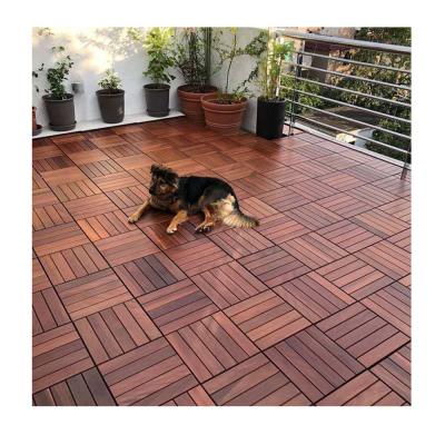 China Modern Plastic Base Solid Wood Ipe Anti-Slip Deck Interlocking Wood Tiles Waterproof Outdoor Wood Flooring for sale