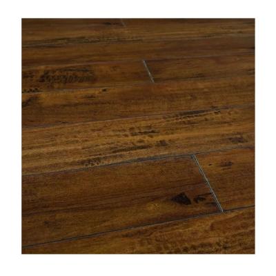 China Modern Durable Semi Glossy Distressed Hand Scuffed Dark Brown HDF Laminate Flooring For Household for sale