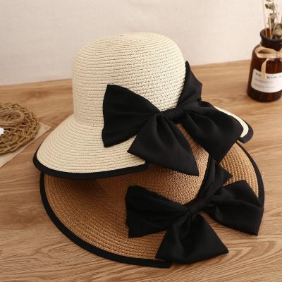 China New Eco-Friendly Summer Sun Women Fashion Girl Straw Hat Ribbon Bow Beach Hats Casual Straw Top Hat for sale