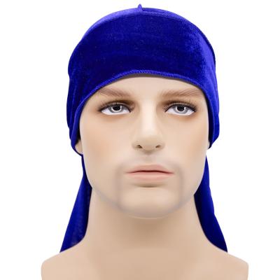 China DecorateÂ   Wholesale Unisex Long Tail 360 Wave Solid Color Durags Fabric Velvet Durags Custom Logo for sale