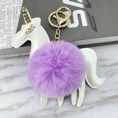 China Eco-Friendly Luxury Fashion Bag Accessories Sparkle Fluffy Unicorn Crystal Puff Pompom Keychains Keychain Custom for sale