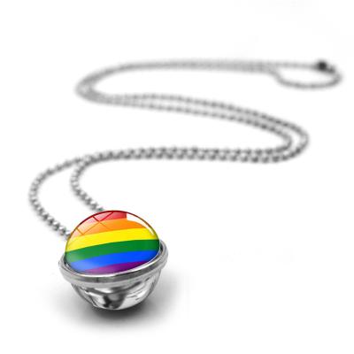 China Travel Agency Pride Rainbow Time Jewel Cheerful Glass Ball Necklace Sweater Bilateral Pendant Chain for sale