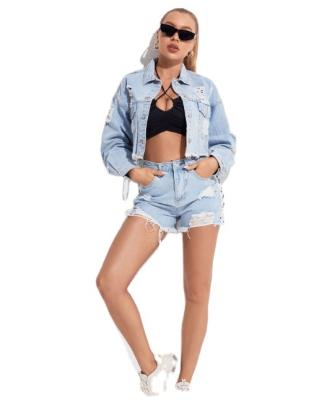 China Wholesale crop denim women black distressed jacket new rip distressed reversible streetwear jeans jacket 2023 high quality custom made for sale