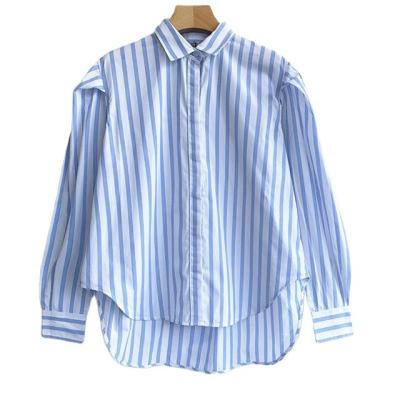 China 2023 New Fashion Spring Casual Raw Cotton Long Sleeve Blouse Women Striped Shirt Anti-wrinkle for sale