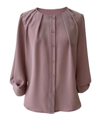 China 100% Polyester Spring Autumn Style Round Neck Lantern Long Sleeve Ladies' Blouse for sale