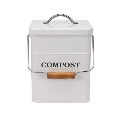 China Nostalgia Metal Kitchen Sustainable Indoor Living Compost Bin With Handle for sale