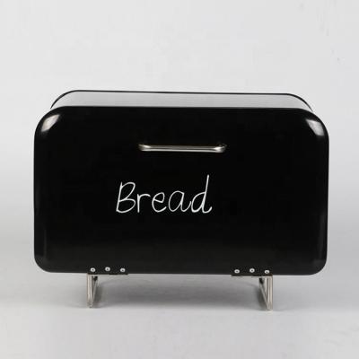 China Steamable Kitchen Food Storage Multiple Styles Iron Strap Foot Black Vintage Bread Box for sale