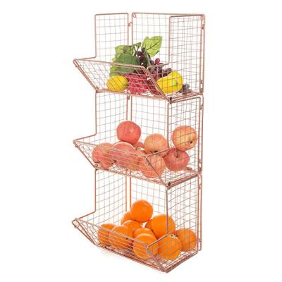 China Sustainable Kitchen 3 Tier Wall Mount Durable Storage Mesh Fruit Baskets for sale