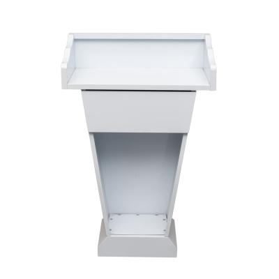 China Modern Baking Lacquer Iron Office Teacher White Lectern Consulting Multimedia Wedding Emcee Presenter Desk for sale