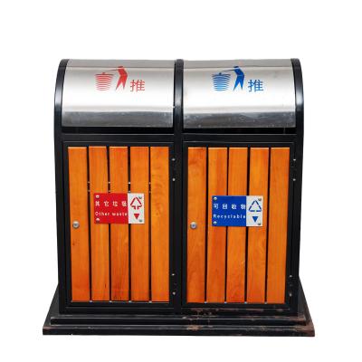 China Pressing Type Two Classification Hygiene Trash Bins Community Park Fruit Box Steel Wood Plastic Urban Roads Trash Bins for sale