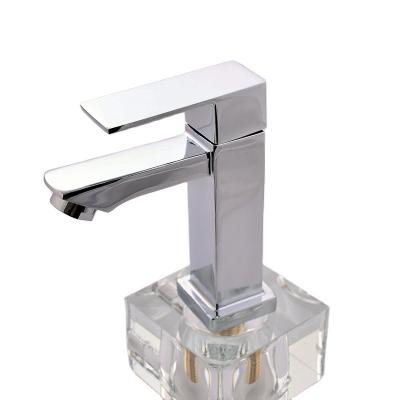 China Faucets Factory Supplier Metered Bathroom Sink Faucet Deck Mounted Zinc Single Body Hand Wash Cold Water Chrome Handle Square Basin Faucet for sale