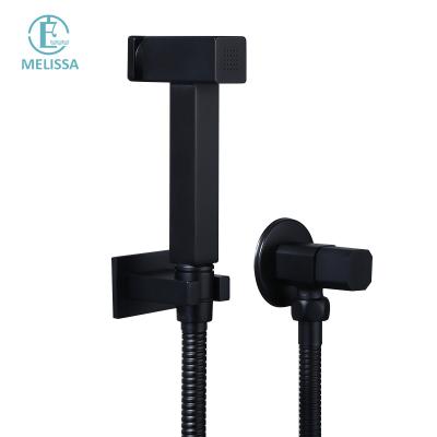 China Modern Toilet Bidet Spray Melissa Modern Brass Bathroom Black Push Button Type Shattaf Set Shower Hand Held Angle Valve for sale