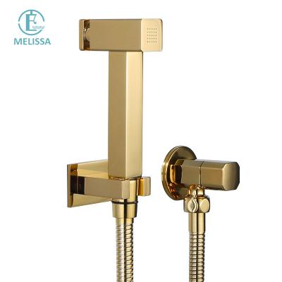 China Modern Melissa Modern Brass Bathroom Titanium Gold Push Button Toilet Bidet Spray Type Shattaf Set Shower Hand Held Angle Valve for sale