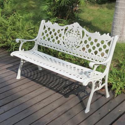 China Eco-friendly\UV Resistant\water Proof\weather Resistant Furniture Durable Cast Iron Metal Black Lattice Decorative Design Outdoor Patio 2-Person Outside Garden Park Bench for sale