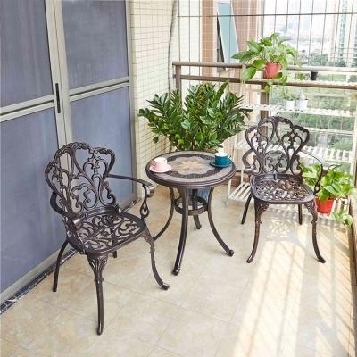 China Eco-friendly\UV Resistant\water Proof\weather Resistant Cast aluminum balcony table chair outdoor furniture three piece set terrace round table set small porcelain tea table and chair for sale