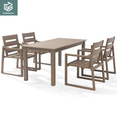 China Environmental protection and durable Modern Designs Dining Room Furniture Plastic Wood Dining Table Set 4 Chairs for sale