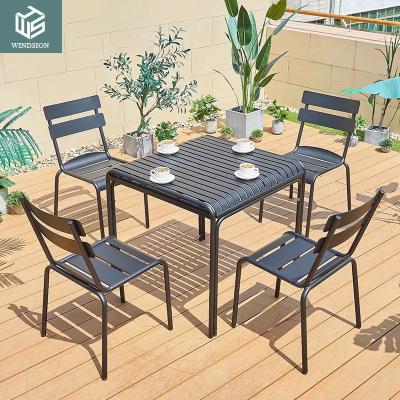 China Extendable Leisure Anti Rust 4 Seater Aluminium Metal Garden colorful Outdoor Dining Chair and Table Set Patio Waterproof Furniture for sale