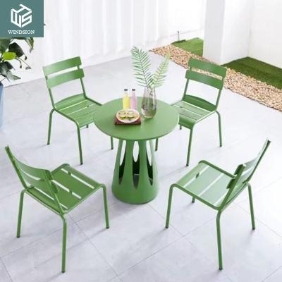 China Modern Simple design outdoor backyard garden aluminum dining set cafe shop table and chair for sale