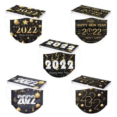 China 2022 New Year Christmas Dustproof Disposable Materials 50PC Face Maskes For Adult 3 Ply Facemaskes With Designs For Holiday Party for sale