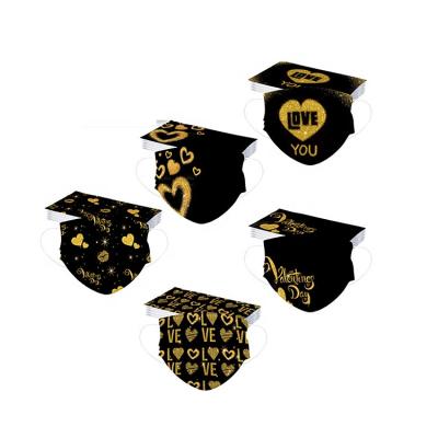 China 2022 New Disposable Materials Maskes Three-Layer Dustproof Maskes Printed Valentine's Day Golden Maskes for sale