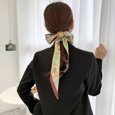 China 2022 Summer New Sale Long Parasol Decoration Ribbon Scarves Narrow Scarves Small Soft Warm Floral Silk Satin Headband Long For Elegant Women for sale