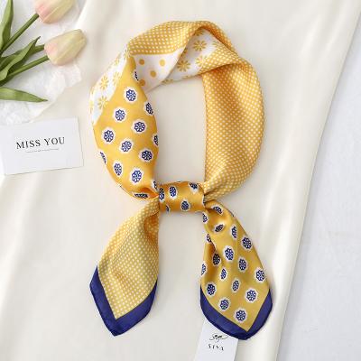 China Parasol Decoration 70*70cm Hot Square Floral Polka Dot Satin Chiffon Printed Small Silk Scarf Scarf For Ladies for sale