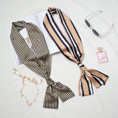 China Hot Sunshade Decoration Wrist Ribbon Hair Band Side Narrow Scarves Double Stripes Print Oil Painting Long Small Narrow Scarf For Bag for sale