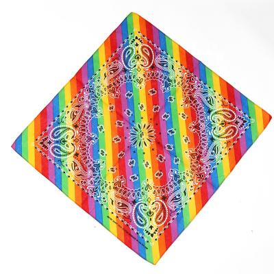 China Cotton Colorful Stripe Scarf Rainbow Hip Hop Colorful Printed Square Headscarf Bandanas For Head for sale