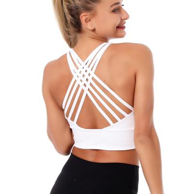 China New Autumn Cross Strap Antibacterial Gather Breathable Widen Edge Women's Yoga Bra Top for sale