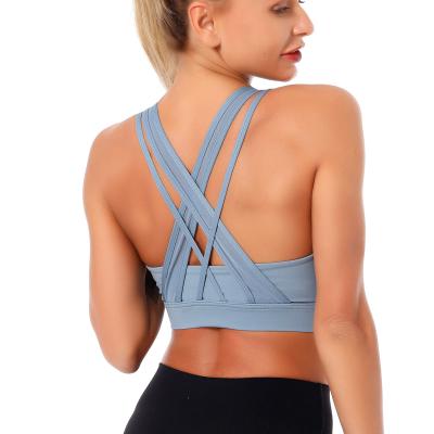 China New Antibacterial Yoga Bra Women's Cross Strap Sports Vest Fitness Quick-drying Gather Running Bra for sale