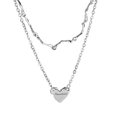 China Free Shipping Korea 2021 TRENDY Fashion Women's Double Heart Stainless Steel Necklace Titanium Steel Necklace Hip Hop Jewelry for sale