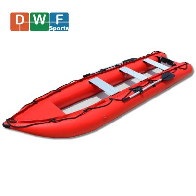 China Cheap Price Water Sports 4.2m Inflatable Folding Kayak Double Or Triple Seats With Drop Stitch Floor for sale