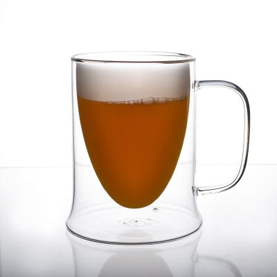 China HOYEAL 2022 Viable Double Wall Glass Coffee Milk Mug Elegant Clear Glass Double-Wall Beer Mug With Frosted Inner Layer And Big Handle for sale