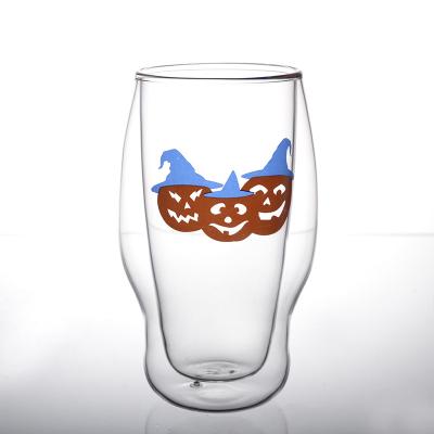 China 2022 Viable Halloween Theme Gifts Jack-O-Lantern Borosilicate Printed Double Wall Beer Ball Glass Juice Drinking Glasses High for sale