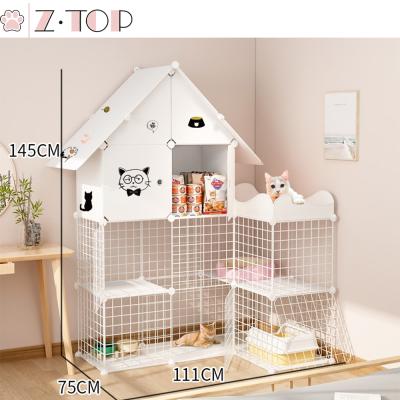 China Breathable Luxury Folding Wire Cat Home Cages With Roof Pet Cat Cage Breeding Pet Metal for sale