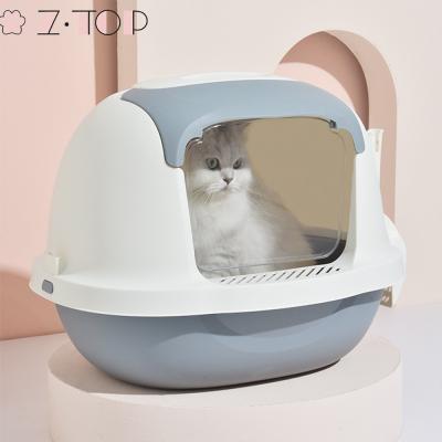 China Cat Litter Box Fully Enclosed Viable Large Splash Proof Plastic Cat Toilet with Lid for sale