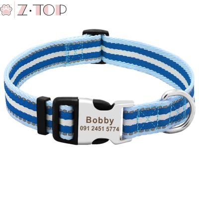 China Lights Personalized Custom Engraved Nylon Dog Collar Pet ID Name Metal Buckle ID Collar for sale