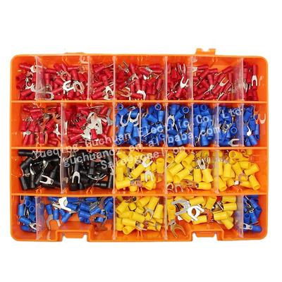 China 625pcs Brass / Copper Y Insulated Socket Spade Connector Box, Crimp Terminal, Fork Type Terminal Assortment Kits SV Series for sale