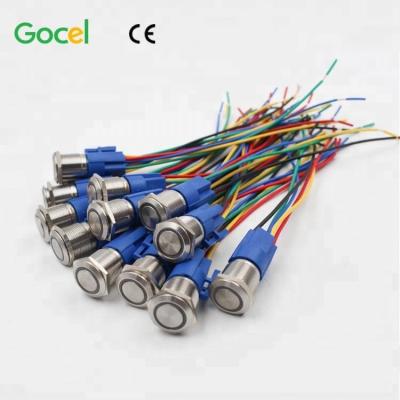 China Stainless Steel 16mm 19mm Momentary 22mm Illuminated Push Button Switch With Cable Wire Socket S1-AGQ22F-11E/S for sale