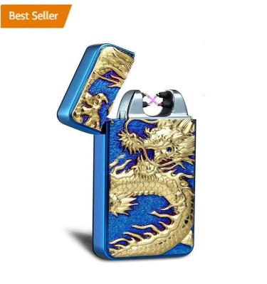 China Creative Double USB Windproof Electric Flame Dragon Lighter Rechargeable for sale