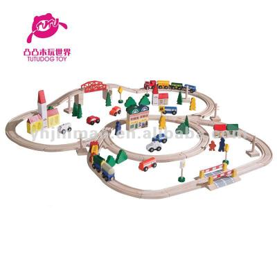 China Slot Toy New Design 100 Pcs Wooden Toy Train Set for sale