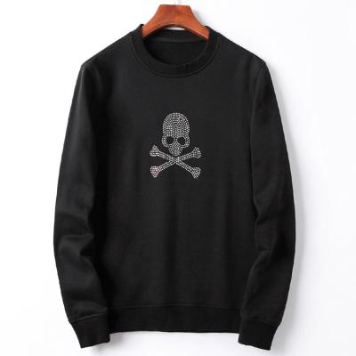 China New Autumn 2021 Skeleton Rhinestone Hoodie Design Anti-Wrinkle Skull Logo Neck Heavy Long Sleeve Sweatshirts Heavy Oversized Sweater for sale