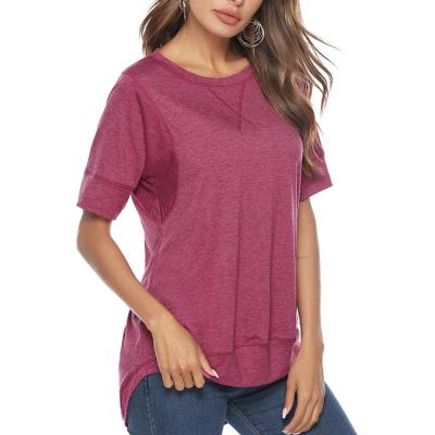 China Anti-Pilling Anti-Pilling Sleeve Office Ladies Blouses O-Neck Loose Casual Solid And Short Tops Women for sale