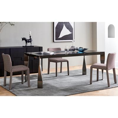 China Extendable Living Room Furniture Dining Sets Stainless Steel Fabric Table Chair Luxury Italian Dining Set for sale