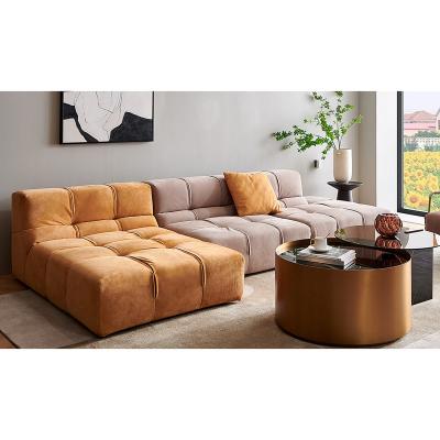 China Other Modern Luxury Sofa Living Room Furniture Genuine Leather Contrast Color Sofa Set For Villa for sale