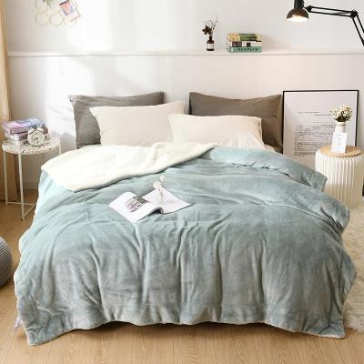 China Bedding Newest Soft Fleece Comfortable Solid Color Thicken Luxury Lightweight Flannel And Sherpa Blanket for sale