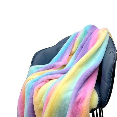 China Wholesale Double Faced Thickened Polyester Imitation Rabbit Hair Fabric Tie Dye Plush Fabric Rainbow Fabric for sale