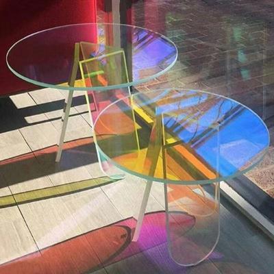 China Interior Home Decoration Round Rainbow Colorful Transparent Acrylic Side Table Coffee Table for sale