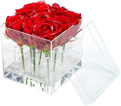 China As Makeup Flower Box Acrylic Water Holder, Clear Rose Pots Stand - Decorative Square Vase With 2 Tiers Detachable 9 Holes - Valentine's Day for sale